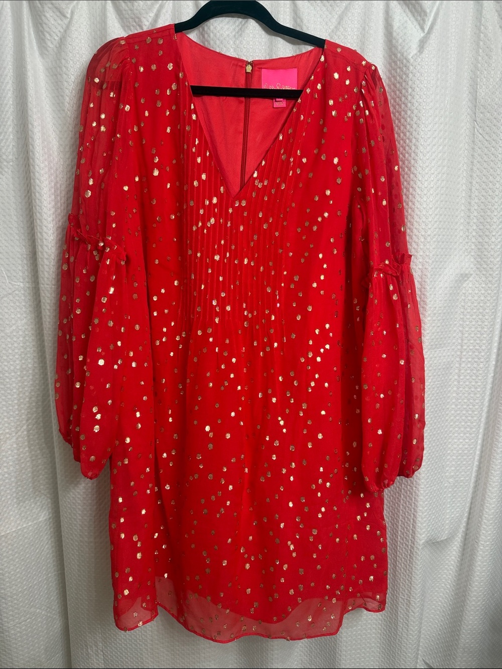Lilly Pulitzer Silk Cleme Dress Ruby Red with Gold Metallic Accents Size 14